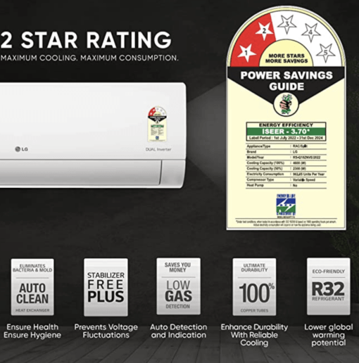 LG 1.5 Ton 2 Star DUAL Inverter Split AC (Copper, Convertible 4-in-1 Cooling, HD Filter with Anti-virus Protection, 2023 Model, RS-Q18ZNVE, White) - Image 2